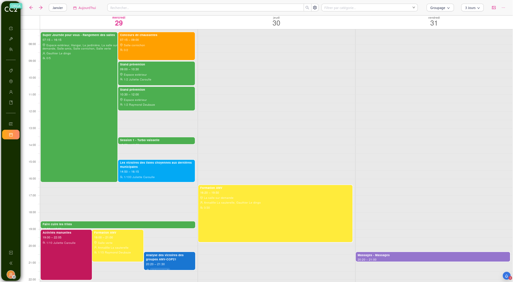 Planning des sessions