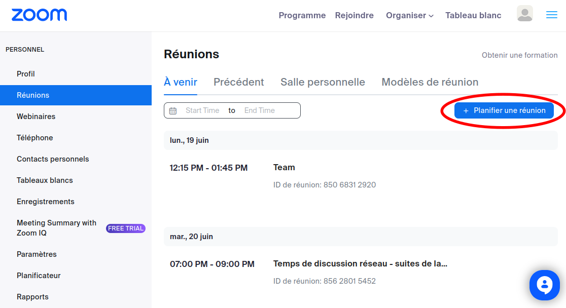 Planifier une réunion